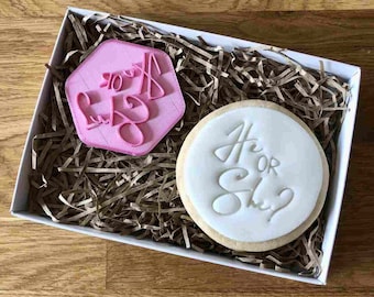 Er oder Sie Cookie Stamp, Baby-Dusche-Fondant Embosser
