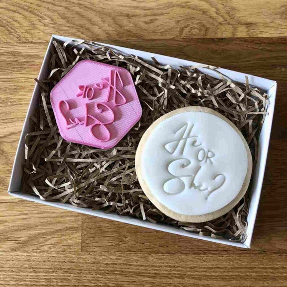 He or She Cookie Stamp, Baby Shower Fondant Embosser