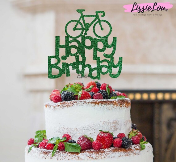 ハッピーバースデー自転車ケーキトッパーグリッターカード - Etsy 日本