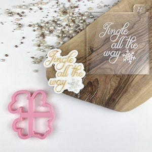 Jingle All The Way Cookie Cutter and Embosser by Frosted Cakes By Em, Christmas Cookie Cutter, Merry Christmas Cookie Embosser, Cookie Stamp