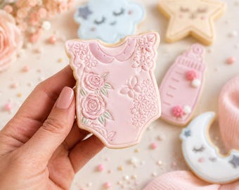 Floral Baby Romper Cookie Cutter and Stamp, Baby Shower Fondant Embosser