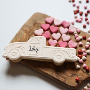 Love Truck Valentine&#39;s Cookie Cutter and Embosser, Valentines Cookie Cutter, Fondant Embosser, Love Cookie Cutter, Heart Cookie Stamp
