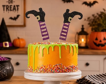 Topper na tort Halloween z nogami czarownic z brokatem