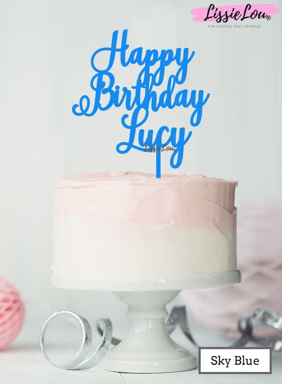Topper per torta di buon compleanno con scritta Happy Birthday,  decorazione per torta di compleanno, con cognome, in acrilico nero,  decorazione
