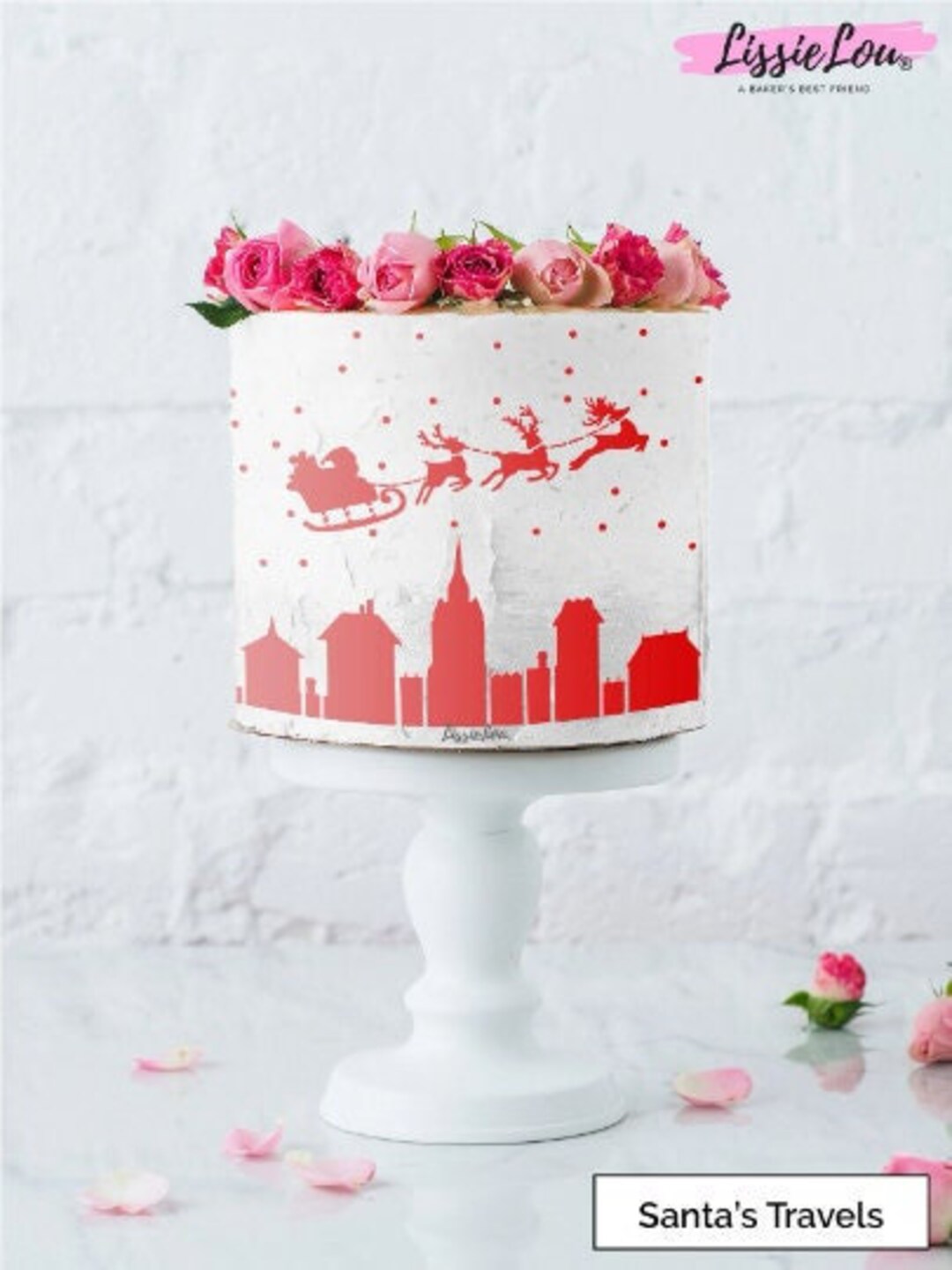 Santas Travels Cake Stencil Full Size Design, Reusable Stencils, Icing