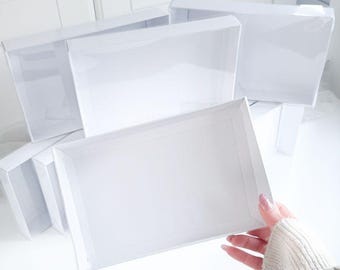 White Rectangle Cookie Boxes with Clear Lid – 240mm x 155mm x 30mm, Biscuit Packaging, Treat Box, Cookie Gift Box, Clear Window Box