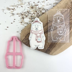 Daniel with Christmas Scarf Cookie Cutter and Embosser, Christmas Cookie Cutter, Merry Christmas Cookie Embosser, Cookie Stamp