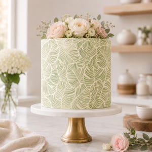 Plantilla para pastel con diseño de hojas tropicales - Plantilla para decorar con ganache de crema de mantequilla con motivos botánicos de la selva