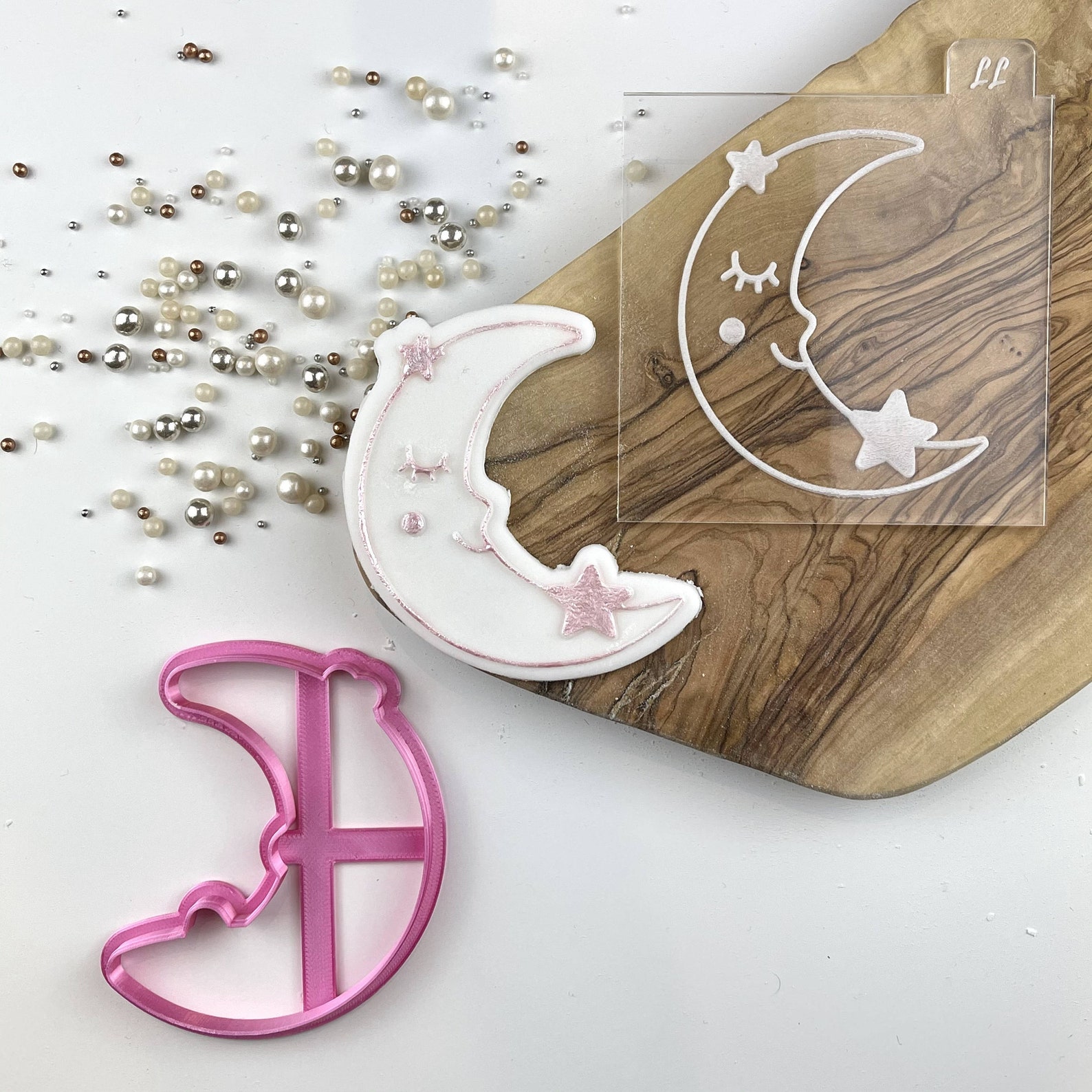 Cute Moon Cookie Cutter and Embosser – Baby Shower Cookie Stamp ...