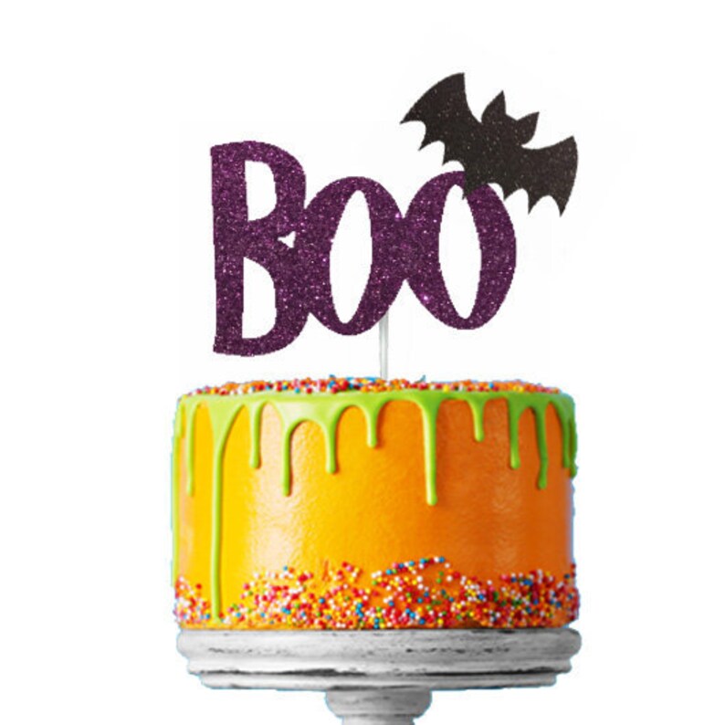 Boo with Bat Halloween Cake Topper Glitter Card image 1