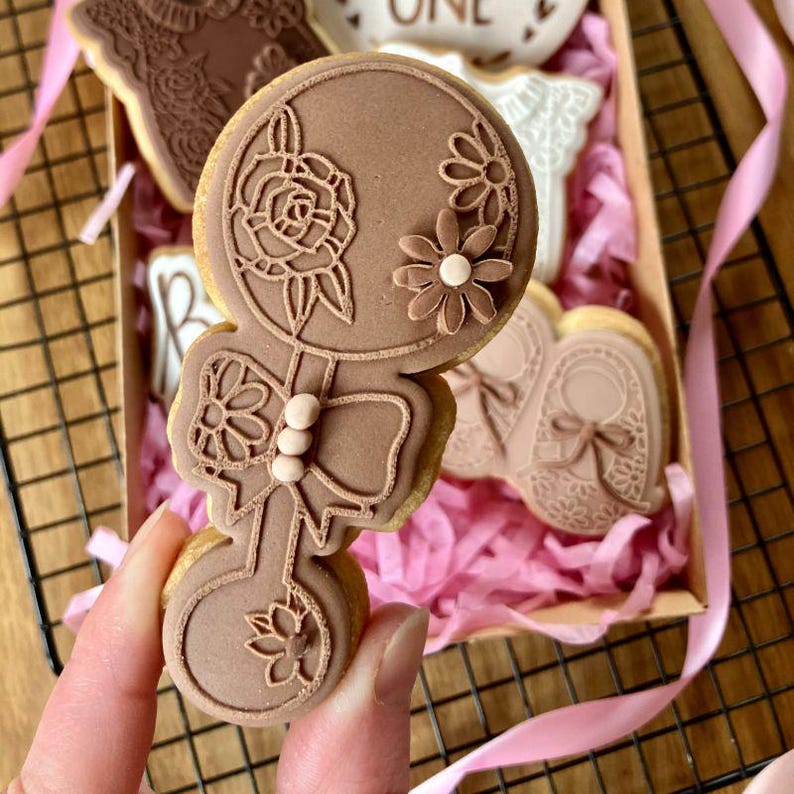 Pretty Flower Baby Rattle Cookie Cutter and Embosser – Baby Shower ...