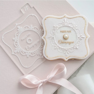Press for Champagne Wedding Cookie Cutter and Embosser by Catherine Marie Cake, Wedding Cookie Stamp, Wedding Cookie Embosser
