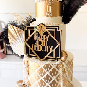 Great Gatsby Cake Topper – Art Deco Party Decoration – Double Layer Acrylic Cake Motif – 1920s Theme Wedding or Birthday