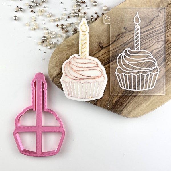 Cupcake avec emporte-pièce à bougie et gaufrage, timbre de biscuits joyeux anniversaire, célébrations d’anniversaire, embosseur d’anniversaire, idées de boîte postale