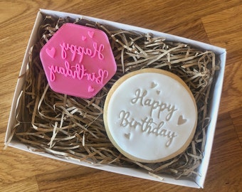 Happy Birthday With Hearts Cookie Stamp, Fondant Stamp, Fondant Cookie Stamp, Birthday Celebrations, Birthday Fondant Stamp, Cookie Cutter