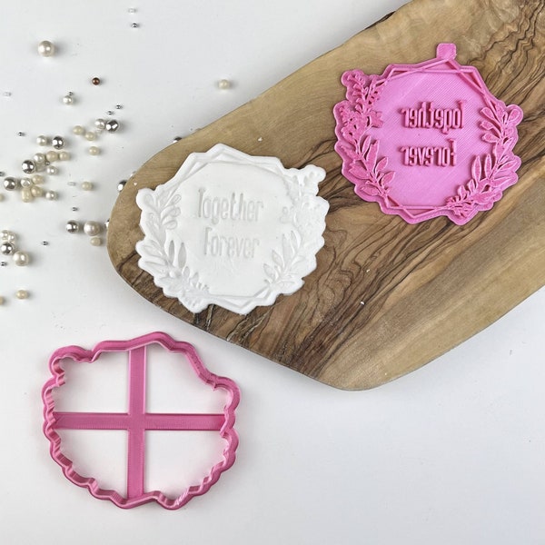 Together Forever Floral Hexagon Cookie Cutter and Stamp, Valentines Cookie Cutter, Love Cookie Cutter, Icing Stamp, Heart Cookie Stamp