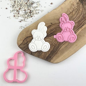 Sitting Teddy Bear with Headband Cookie Cutter & Stamp, Baby Shower Cookie Cutter, Gender Reveal Cookie Stamp, Baby Shower Cookie Embosser