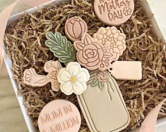 Flower Jar Cookie Cutter Stamp Set, Mother's Day Embosser