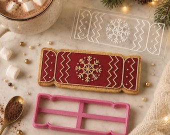 Christmas Cracker Cookie Cutter and Embosser, Xmas Icing Stamp