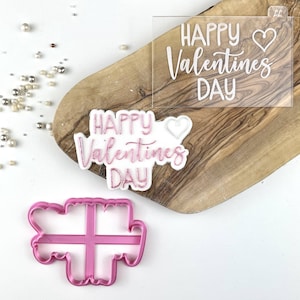 Happy Valentine&#39;s Day Style 2 Cookie Cutter and Embosser, Valentines Cookie Cutter, Fondant Embosser, Love Cookie Cutter, Heart Cookie Stamp