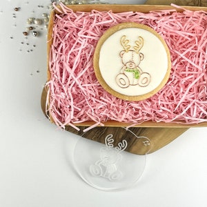 Reindeer Sitting Teddy Cookie Embosser, Christmas Embosser, Christmas Fondant Stamp, Santa Cookie Stamp, Icing Embosser, Fondant Stamp