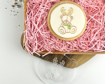 Reindeer Sitting Teddy Cookie Embosser, Christmas Embosser, Christmas Fondant Stamp, Santa Cookie Stamp, Icing Embosser, Fondant Stamp