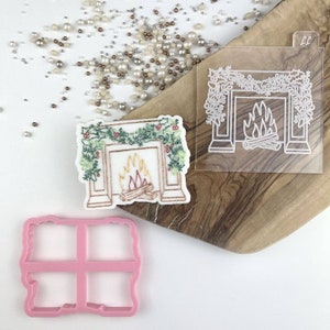 Classic Fireplace Cookie Cutter and Embosser by Luvelia, Christmas Cookie Cutter, Merry Christmas Cookie Embosser, Cookie Stamp