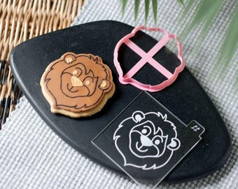 Tagliabiscotti a forma di leone e goffratore per fondente / Timbro a forma di animale safari nella giungla / Strumento per dolci per compleanni di bambini / Decorazione in glassa per biscotti
