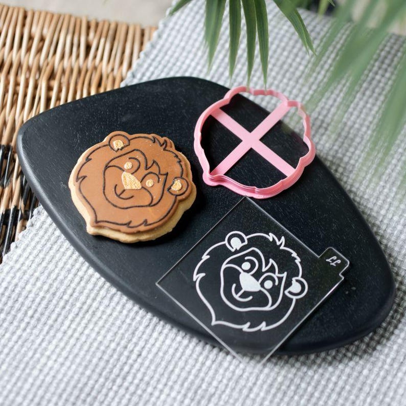 Lion Cookie Cutter & Fondant Embosser | Jungle Safari Animal Stamp | Kids Birthday Baking Tool | Biscuit Icing Decoration image 1