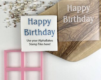Happy Birthday Font 1 AlphaBakes Cookie Cutter and Embosser, Birthday Cookie Stamp, Cookie Embosser, Letters on a Bar Cookie Stamp