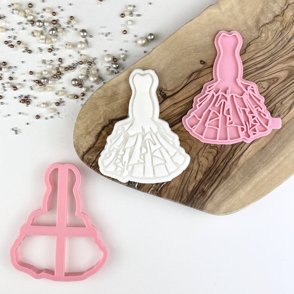 Elegant Wedding Dress Cookie Cutter and Stamp, Wedding Cookie Embosser, Floral Cookie Stamp, Mr and Mrs Cutter, Bridal Party Cookie Cutter