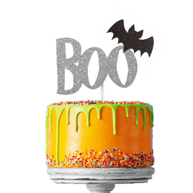 Boo with Bat Halloween Cake Topper Glitter Card image 4