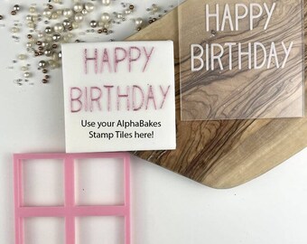 Happy Birthday Font 2 AlphaBakes Cookie Cutter and Embosser, Birthday Cookie Stamp, Cookie Embosser, Letters on a Bar Cookie Stamp