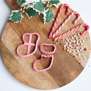 Christmas Stocking Cookie Cutter 3 Piece Set, Merry Christmas Cookie Cutter Set Embosser Stamp