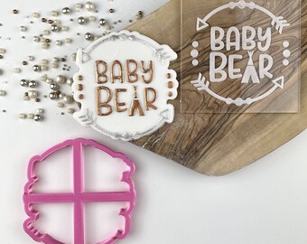 Baby Bear Wild One Style Cookie Cutter and Embosser, Baby Shower Cookie Embosser, Cookie Cutter, Gender Reveal Cookie Stamp, Icing Stamp