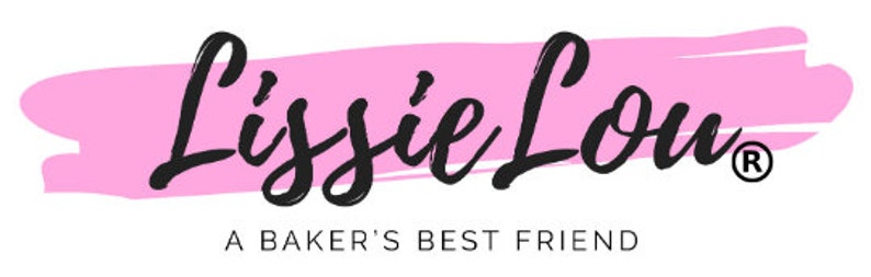 May include: Pink and white logo with the text "Lissie Lou" in black cursive font. The text "A Baker's Best Friend" is below the logo in black.