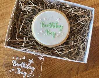 Birthday Boy With Stars Cookie Embosser, Happy Birthday Cookie Embosser, Birthday Fondant Stamp, Birthday Cookie Stamp, Icing Stamp
