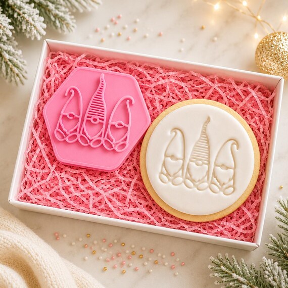 Christmas Gnomes Cookie Stamp, Fondant Embosser, Icing Stamp