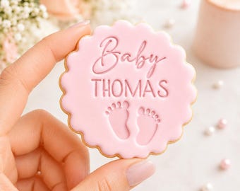 Personalised Baby Shower Cookie Stamp and Cutter, Custom Fondant Embosser (M&S Biscuits)