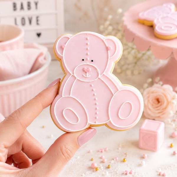 Sitting Teddy Bear Cookie Cutter & Embosser – Baby Shower Stamp Favour