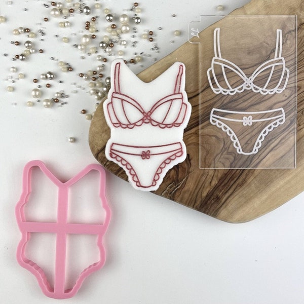 Bra and Knickers Style 2 Cookie Cutter and Embosser, Hen Party Cookie Stamp, Wedding Cookie Embosser, Bridal Party Cookie Stamp