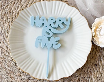 Blue Dog Personalised Cake Topper – Single Layer Acrylic – Birthday Party Decoration – Custom Name Kids Cake Topper