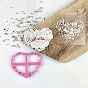 Feliz Dia dos Namorados Estilo 1 Cortador e Gravador de Biscoitos, Cortador de Biscoitos do Dia dos Namorados, Gravador de Fondant, Cortador de Biscoitos do Amor, Carimbo de Biscoitos de Coração