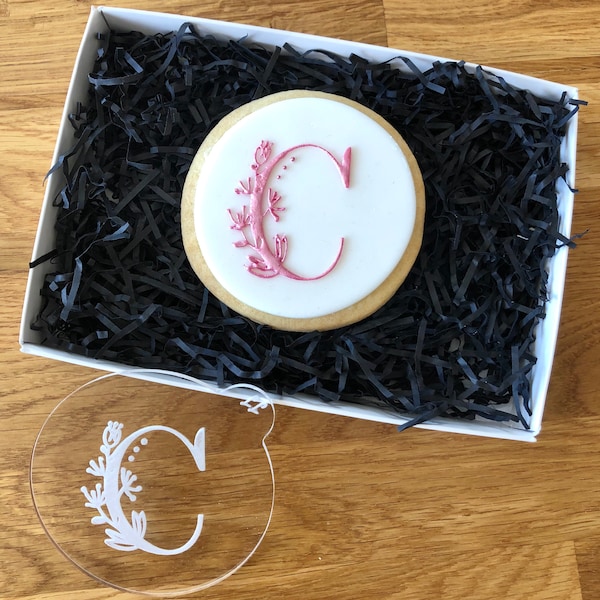 Bruiloft Bloemen Eerste Letter A-Z Stijl Cookie Embosser, Bruiloft Cookie Stempel, Fondant Embosser, Icing Stempel, Bruiloft Cookie Embosser