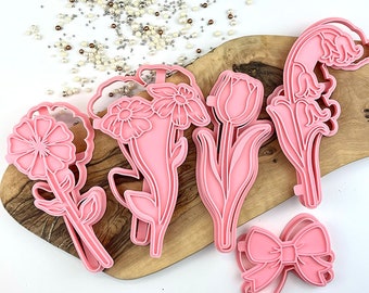 Bouquet Flower Set Cookie Cutters and Stamps, Cookie Cutter, Cookie Stamp, Postal Box Idea, Gift Idea, Flower Cookies, Mother's Day Gift