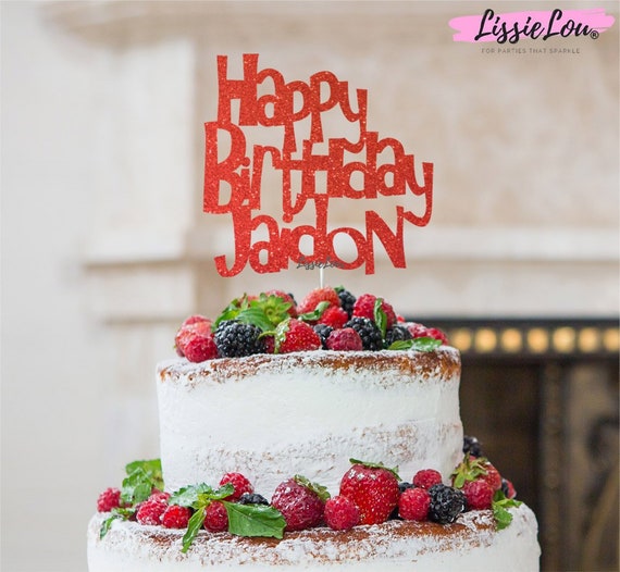 Bespoke Happy Birthday Name Fun Font Cake Topper Glitter Card Etsy