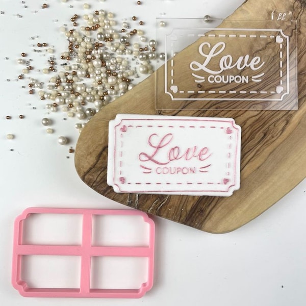 Love Coupon Cookie Cutter and Embosser, Valentines Cookie Cutter, Love Cookie Cutter, Icing Stamp, Heart Cookie Stamp