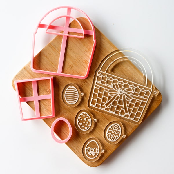 3D Easter Egg Basket Set Cookie Cutter and Embosser, Easter Cookie Cutter, Fondant Embosser, Easter Cookie Cutter