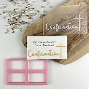 Confirmation with Cross AlphaBakes Cookie Cutter and Embosser, Christening Cookie Stamp, Letters on a Bar Stamp, Confirmation Cookie Stamp