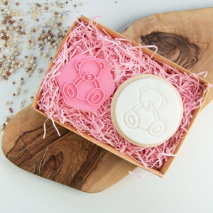 Sitting Teddy Bear Cookie Stamp, Baby Shower Cookie Stamp, Baby Cookie Cutter, Fondant Stamp, Gender Reveal Cookie Embosser, Postal Box Idea